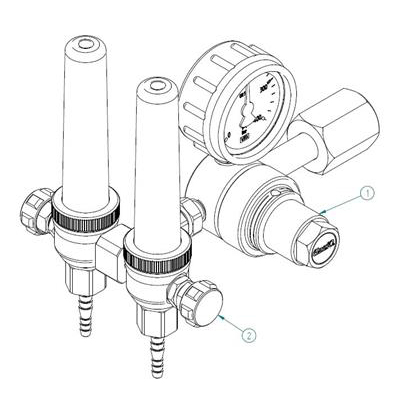 Regulator Tigex II. Argon. 2 flödesmätrör