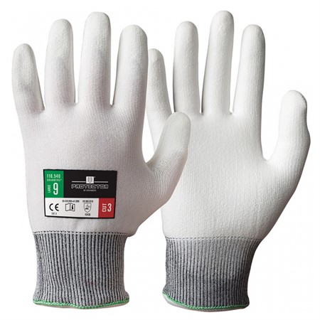 Superstark dyneemafiber-handske, med PU i i-hand. Skärskydd. Stl XL
